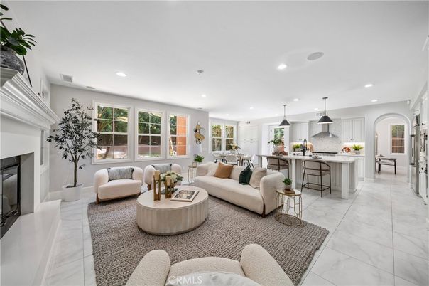 Dining room, Fireplace, Interior, Kitchen, Living room, Pendant Lights, Recessed Lighting