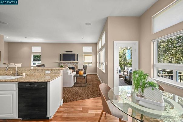 Dining room, Interior, Kitchen, Living room, Recessed Lighting, Wood Texture Flooring