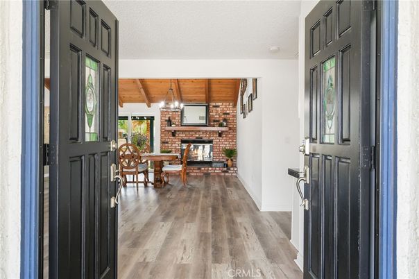 Dining room, Fireplace, Interior, Stone Walls, Wooden Beams, Wooden Ceilings, Wood Texture Flooring
