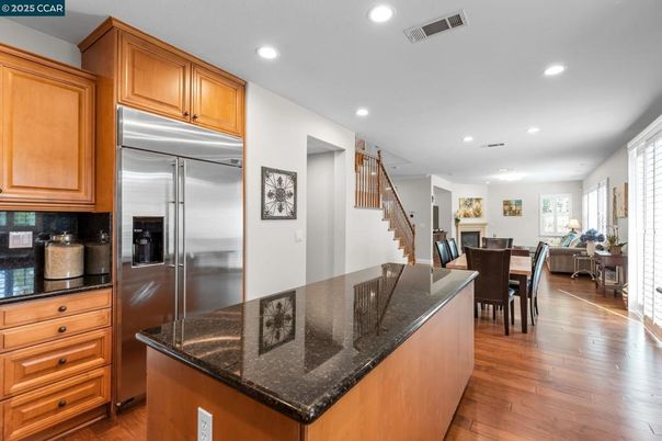 Dining room, Interior, Kitchen, Recessed Lighting, Stainless Steel Appliances, Wood Texture Flooring