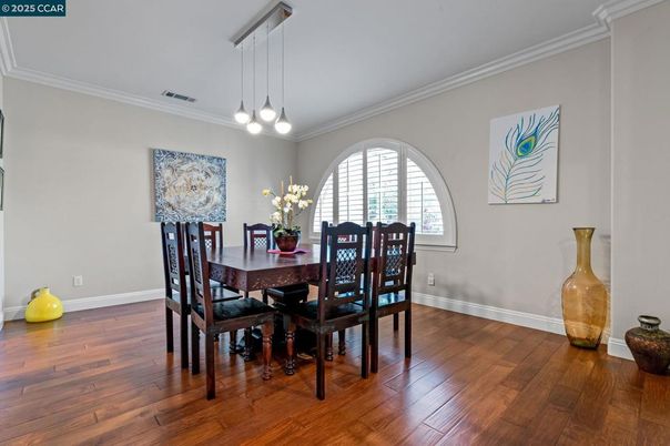 Dining room, Interior, Pendant Lights, Wood Texture Flooring
