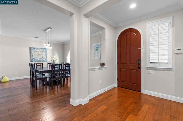 Dining room, Interior, Pendant Lights, Recessed Lighting, Wood Texture Flooring