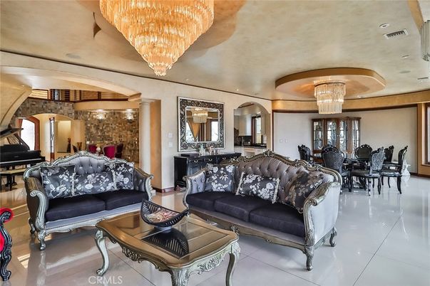 Chandelier, Dining room, Interior, Living room, Piano, Stone Walls