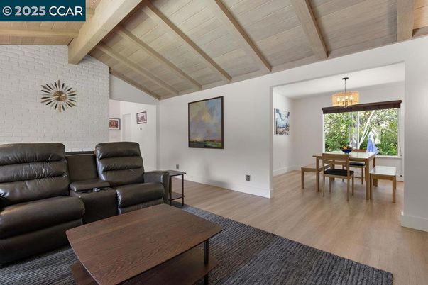Chandelier, Dining room, Interior, Living room, Stone Walls, Wooden Beams, Wooden Ceilings, Wood Texture Flooring