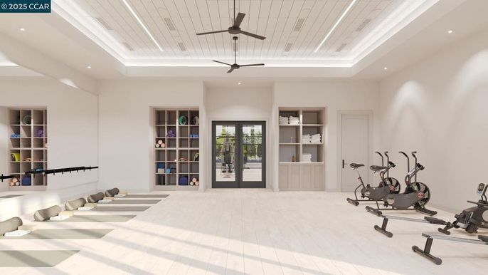 Fitness Equipment, Interior, Recessed Lighting, Wood Texture Flooring
