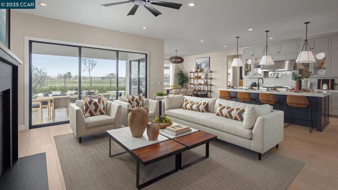 Interior, Kitchen, Living room, Pendant Lights, Recessed Lighting, Wood Texture Flooring