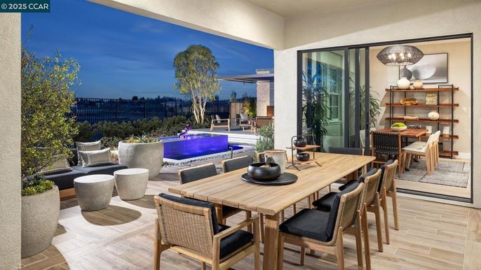 Dining room, Exterior, Interior, Pool, Wood Texture Flooring