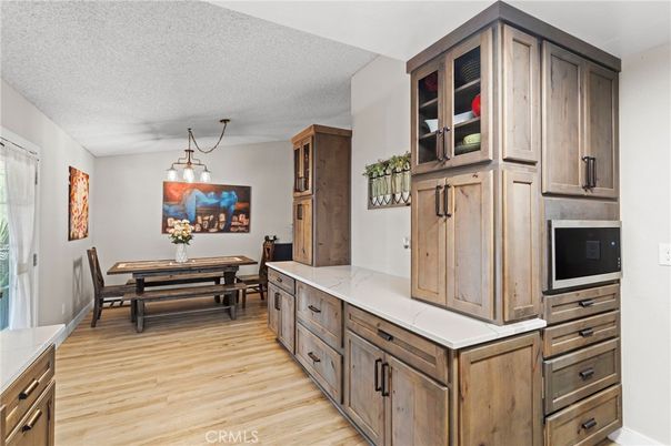 Dining room, Interior, Pendant Lights, Wood Texture Flooring