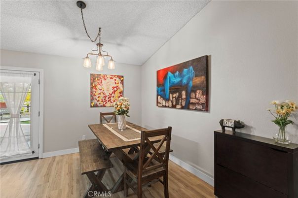 Dining room, Interior, Pendant Lights, Wood Texture Flooring
