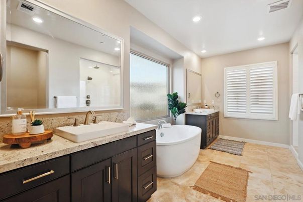 Bathroom, Dual Sink Vanities, Free Standing Baths, Interior, Recessed Lighting