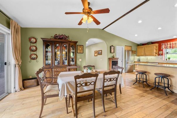 Dining room, Interior, Kitchen, Recessed Lighting, Wood Texture Flooring