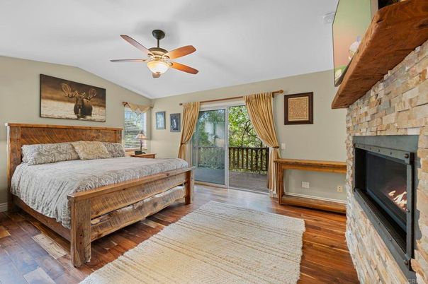 Bedroom, Fireplace, Interior, Wood Texture Flooring