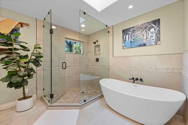 Bathroom, Free Standing Baths, Glass Shower, Interior, Recessed Lighting
