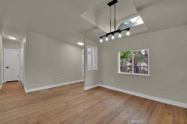 Empty room, Interior, Pendant Lights, Recessed Lighting, Wood Texture Flooring