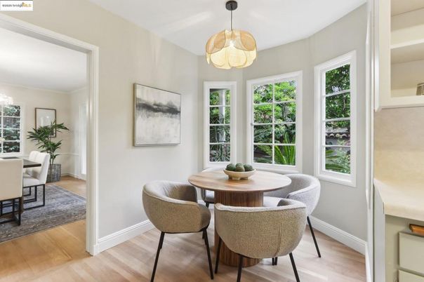 Dining room, Interior, Pendant Lights, Wood Texture Flooring