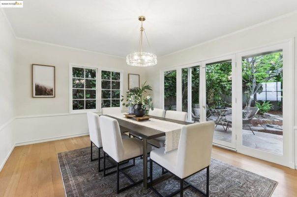 Dining room, Interior, Pendant Lights, Wood Texture Flooring
