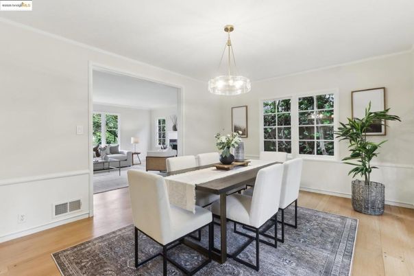 Dining room, Interior, Living room, Pendant Lights, Wood Texture Flooring