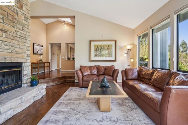 Fireplace, Interior, Living room, Stone Walls, Wood Texture Flooring