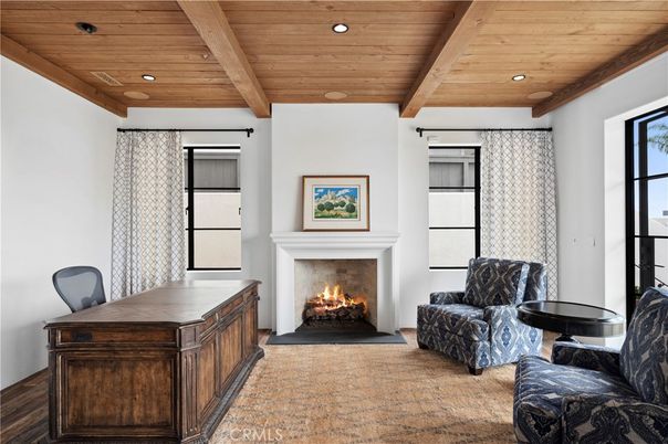 Fireplace, Interior, Recessed Lighting, Wooden Beams, Wooden Ceilings, Wood Texture Flooring