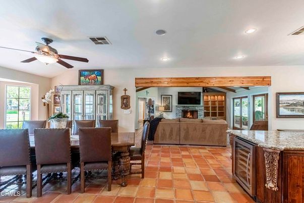 Dining room, Fireplace, Interior, Living room, Recessed Lighting
