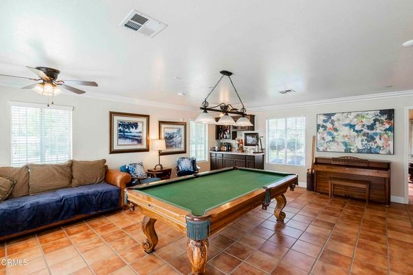 Billiard Table, Chandelier, Game Room, Interior, Pendant Lights