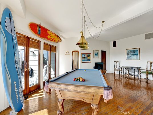 Billiard Table, Game Room, Interior, Pendant Lights, Wood Texture Flooring