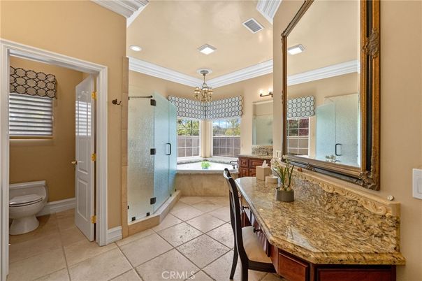 Bathroom, Chandelier, Glass Shower, Interior, Recessed Lighting