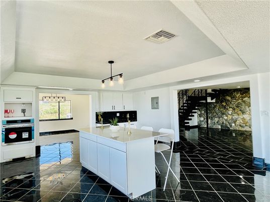 Dining room, Interior, Kitchen, Pendant Lights, Stone Walls