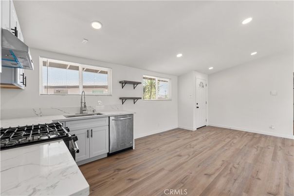 Interior, Kitchen, Recessed Lighting, Wood Texture Flooring