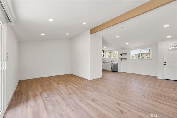 Empty room, Interior, Recessed Lighting, Wooden Beams, Wood Texture Flooring