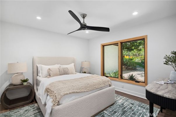 Bedroom, Interior, Recessed Lighting, Wood Texture Flooring
