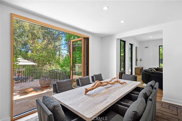 Dining room, Interior, Recessed Lighting, Wood Texture Flooring