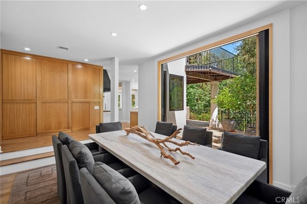 Dining room, Interior, Recessed Lighting, Wood Texture Flooring