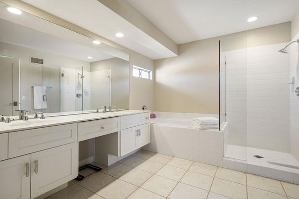Bathroom, Dual Sink Vanities, Glass Shower, Interior, Recessed Lighting