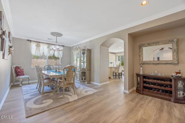 Dining room, Interior, Recessed Lighting, Wood Texture Flooring