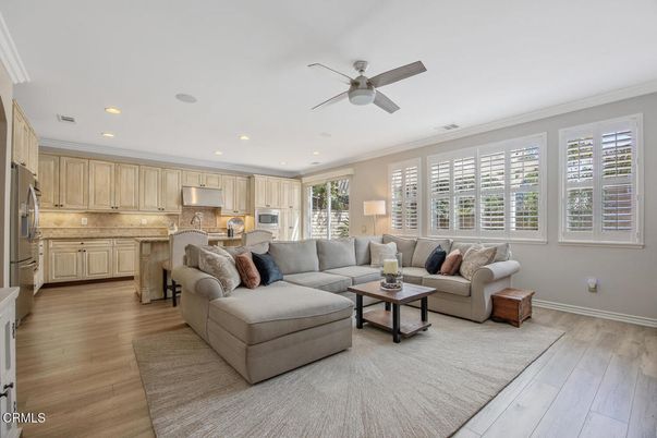 Interior, Kitchen, Living room, Recessed Lighting, Stainless Steel Appliances, Wood Texture Flooring