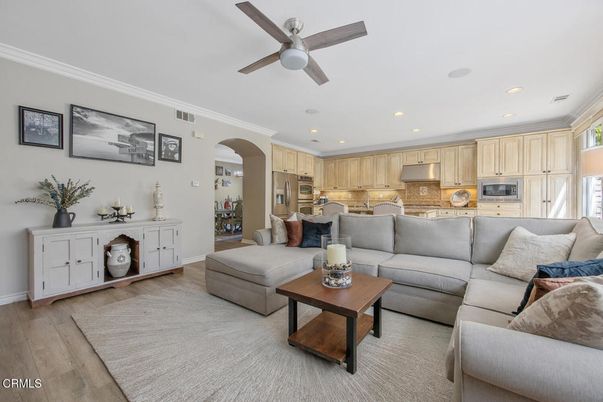 Interior, Kitchen, Living room, Recessed Lighting, Stainless Steel Appliances, Wood Texture Flooring
