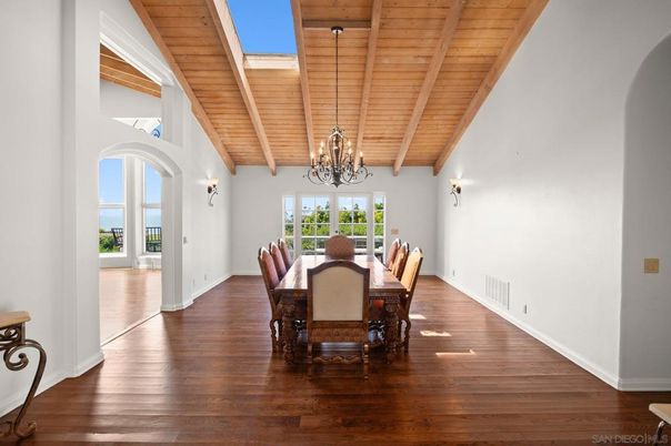 Chandelier, Dining room, Interior, Wooden Beams, Wooden Ceilings, Wood Texture Flooring