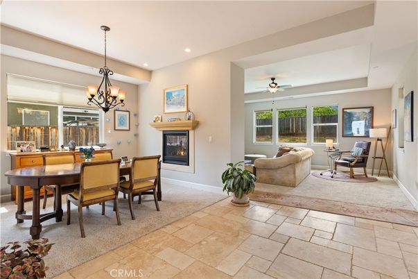 Chandelier, Dining room, Fireplace, Interior, Living room, Recessed Lighting
