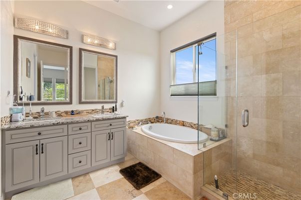Bathroom, Dual Sink Vanities, Glass Shower, Interior, Recessed Lighting