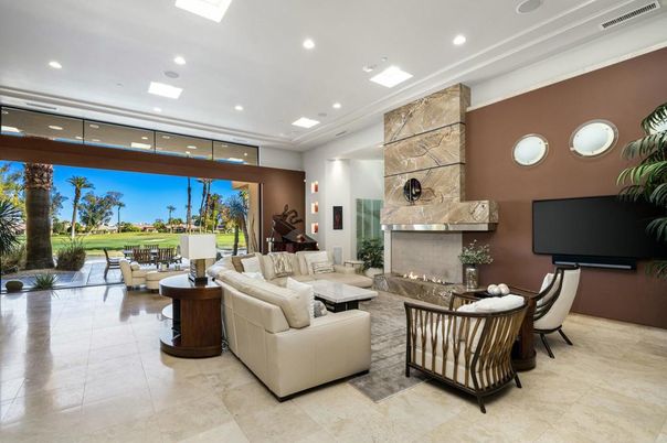 Dining room, Fireplace, Interior, Living room, Recessed Lighting