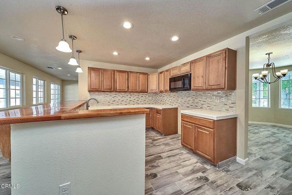 Interior, Kitchen, Pendant Lights, Recessed Lighting, Wood Texture Flooring