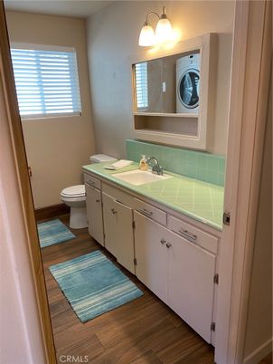 Bathroom, Interior, Tile Countertops, Wood Texture Flooring