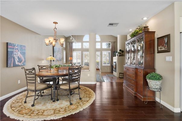 Chandelier, Dining room, Interior, Recessed Lighting, Wood Texture Flooring