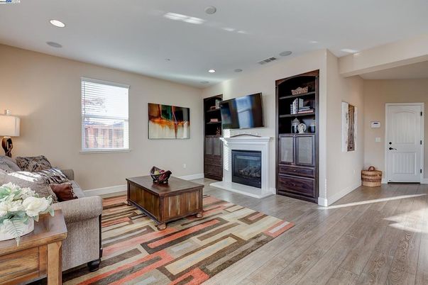 Fireplace, Interior, Recessed Lighting, Wood Texture Flooring