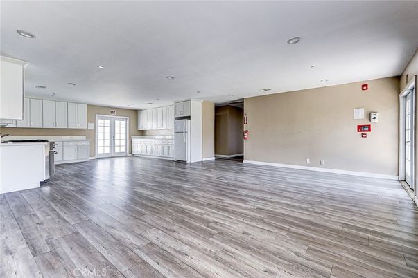 Empty room, Interior, Kitchen, Recessed Lighting, Wood Texture Flooring