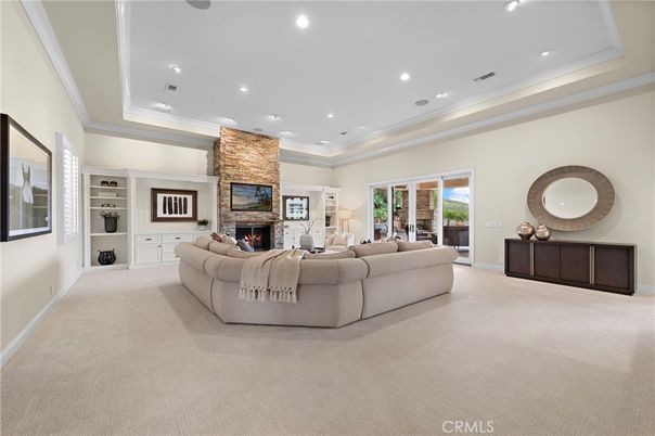 Fireplace, Interior, Living room, Recessed Lighting, Stone Walls