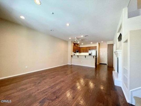 Empty room, Interior, Kitchen, Recessed Lighting, Wood Texture Flooring