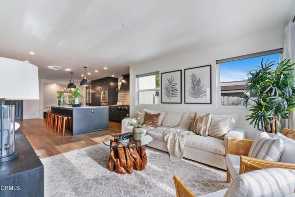 Interior, Kitchen, Living room, Pendant Lights, Recessed Lighting, Wood Texture Flooring