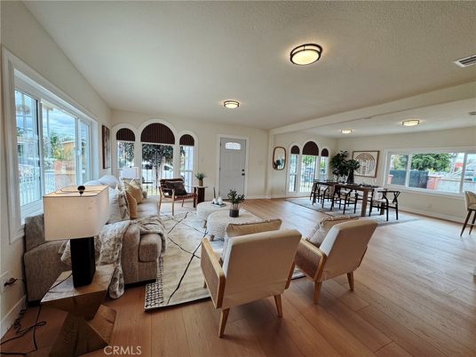 Dining room, Interior, Living room, Recessed Lighting, Wood Texture Flooring